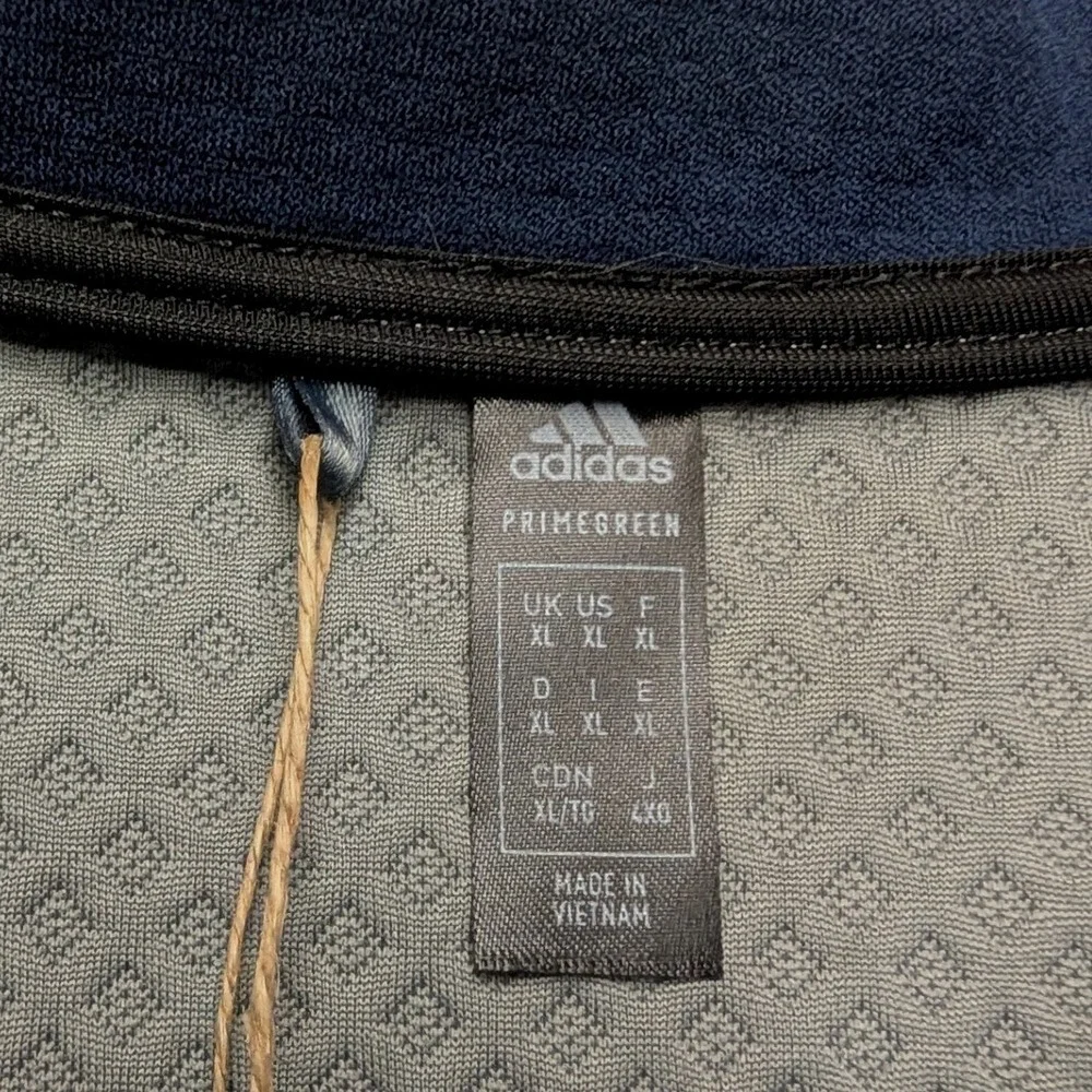 NWT Adidas Pullover Men XL Navy Blue Grey Quarter Zip Primegreen Colorblock Logo